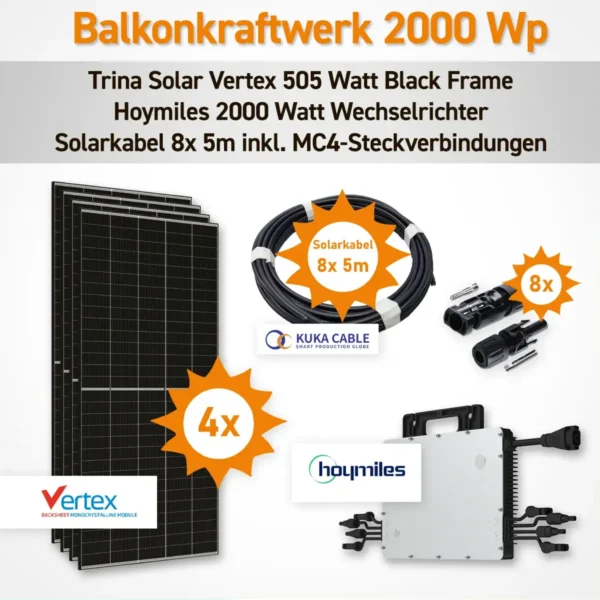 Balkonkraftwerk 2000 Wp Plug & Play TRINA Vertex u Hoymiles Inverter HMS-2000-4T - 1.webp