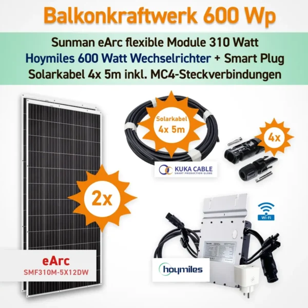 Balkonkraftwerk 600 Watt (620 Wp) Plug & Play Sunman flexible Module  HM-600 - 1.webp