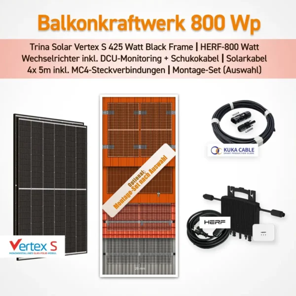 Balkonkraftwerk 800 Watt inkl. DCU WiFi App + Montage-Set Herf-WR Trina 425 Wp - 1.webp