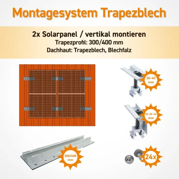 Solarpanel Halterung-Set 2 Module Trapezblech Blechfalz  hochkant montieren - 1.webp