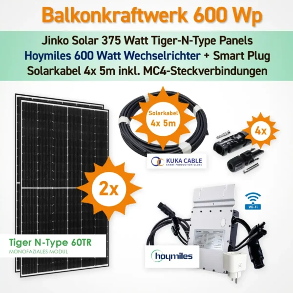 Balkonkraftwerk 600 Watt (750 Wp) Plug & Play Jinko Solar PV-Modul  HM-600 - 1.webp