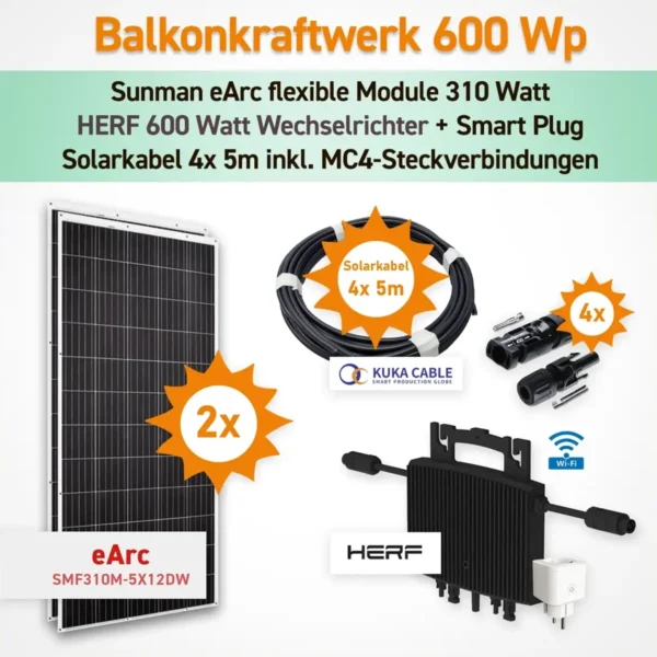 1 Balkonkraftwerk 600 Watt (620 Wp) Plug & Play Sunman flexible Module  Herf-600 - 1.webp