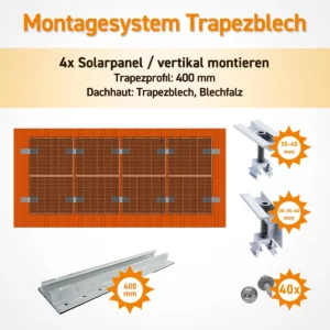 1 Solarpanel Halterung-Set 4 Module Trapezblech Blechfalz 400mm Profil  hochkant - 1.webp