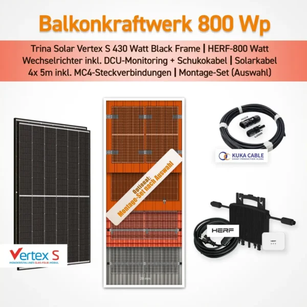 Balkonkraftwerk 800 Watt inkl. DCU WiFi App + Montage-Set Herf-WR Trina 430 Wp - 1.webp